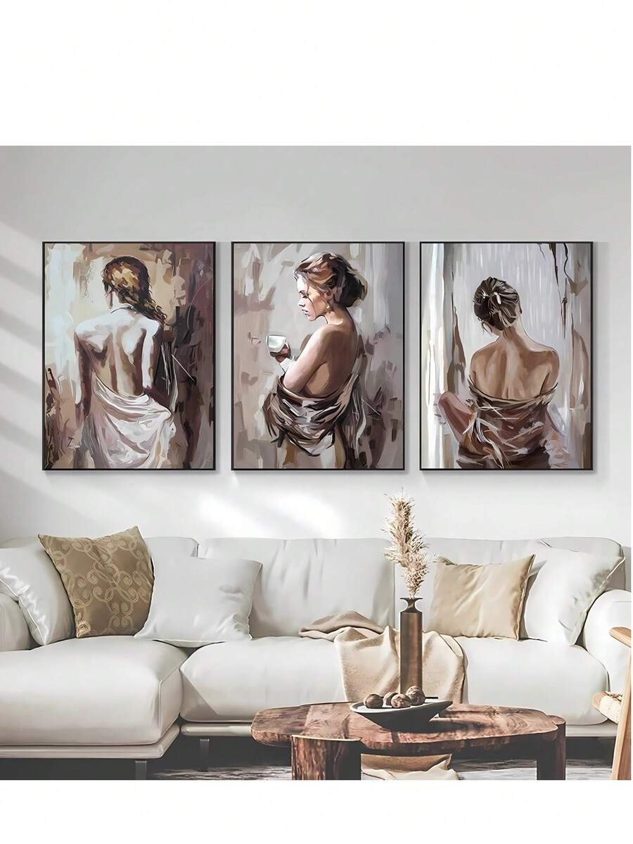 3pcs/Set Scandinavian Canvas Print Posters, Nude Woman Canvas Wall Art Paintings, Artwork Wall Painting For Living Room Bedroom Bathroom Office Hallway Wall Decors, No Frames