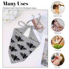 Gothic Crochet Headband Goth Bat Pattern Gray Vintage Hair Bandana For Halloween Christmas Stylish Cotton Knit Triangle Bandana Unique Goth Hair Scarf Accessories For Women Girls#SSDD B BJNHMJ