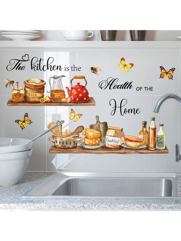 1 pièce Autocollants décoratifs en PVC amovibles et autoadhésifs faciles à déchirer pour bouilloire anglaise, motifs papillon et abeille. Décoration de la maison pour rafraîchir votre vie, décoration pour les fêtes, cadeaux d'anniversaire et de remise des diplômes