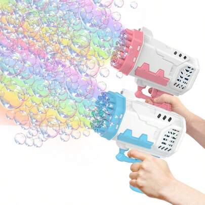 Funny Multi-Hole Bubble Gun Gatling Bubble Machine Handheld Rocket Launcher Outdoor Bubble Blower Toy (Batteries And Bubble Solution Not Included)