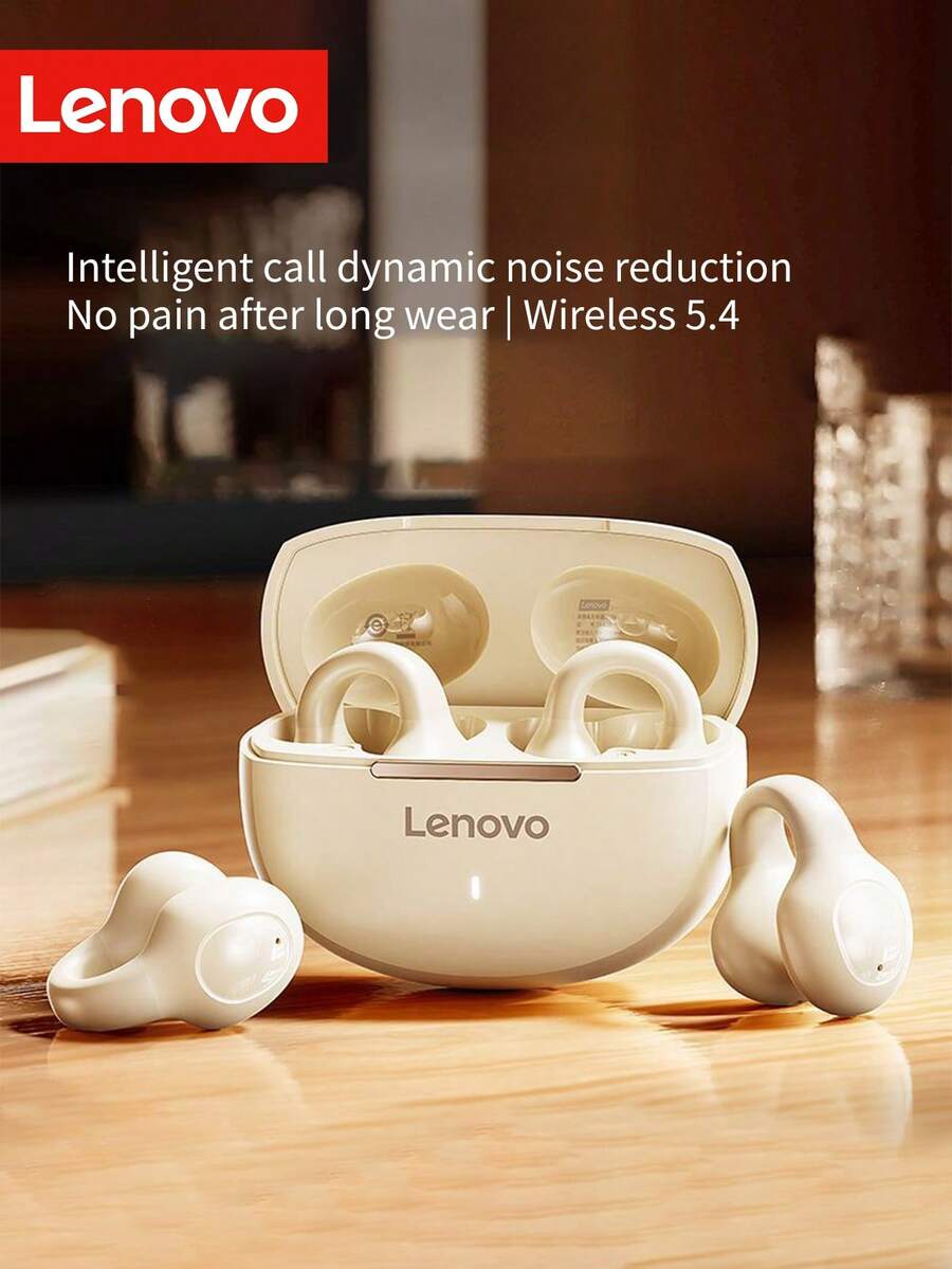 Lenovo 2025 New Open-Ear Headphones, Wireless Earclip Headphones, BT5.4 Connection, Smart Call Noise Cancellation, Deep Bass, Ergonomic Design, Unnoticeable Wearing, Comfortable & Stable, Outdoor Sports Headphones - Moon Rock White - View 1