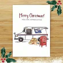 1pc Christmas Thank You Card With RedEnvelope - Postal Service Appreciation, Elegant Minimalist Holiday Card For Workers, Family, Friends - High-Quality Paper Holiday Greeting Card - Perfect Christmas Gift, Festive Season Greetings, Simple Festive Artwork, Sturdy Envelope Included, Best For Christmas