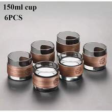 Taza de té de vidrio grueso con anillo de madera, resistente al calor taza de agua, taza principal, taza de café de vidrio para el hogar - 1 pieza de 150 ml - Ver 12
