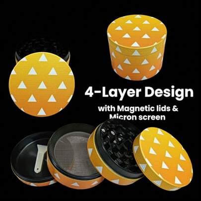 2英寸动漫闪光香草研磨机盐粉碎机香草芽烟草杵研钵香料研磨器便携式4节手动锌合金烟草生草研磨机香烟吸烟配件礼物