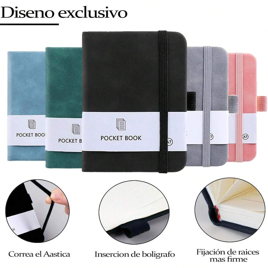 OIUINMMH 5 Pcs Cuaderno de Bolsillo, A7 Libretas de Notas, 11 x 8cm, Diario con Cubierta de 200 Páginas, Libretas de Bolsillo Adecuada para Oficina,Viajes,Estudio - 1 - Ver 1