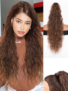 26Inch Black Hair Claw Clip Ponytail Extension Long Curly Wavy Ponytails Synthetic Clip In Fake Ponytail Hairpieces For Women Long Corn Wave Pony Tails Hair Extensions For Girl Fluffy Natural Looking Synthetic Clip In Ponytail For Daily Use Chocolate Brown - Multicolor - View 11