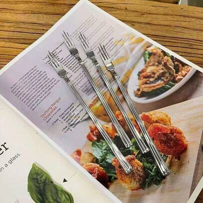 Tenedores de cena de mango largo de acero inoxidable, tenedores gruesos y duraderos para pasta, ensalada de verduras, frutas de cafetería, utensilios de cocina, adecuados para el hogar, restaurante, hotel, tienda de fideos, McDonald's, fiesta, cafetería, vuelta al colegio, regalos de Navidad