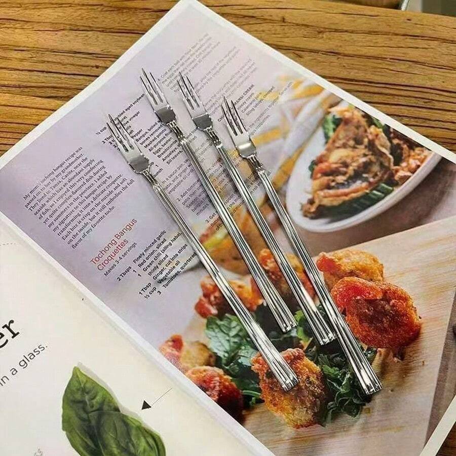 Tenedores de cena de mango largo de acero inoxidable, tenedores gruesos y duraderos para pasta, ensalada de verduras, frutas de cafetería, utensilios de cocina, adecuados para el hogar, restaurante, hotel, tienda de fideos, McDonald's, fiesta, cafetería, vuelta al colegio, regalos de Navidad