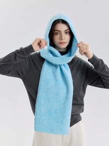 1 szt. Damski, jednokolorowy, dzianinowy szalik z kapturem i kominem, ciepły i przyjazny dla skóry, uniwersalny, do noszenia w biurze lub na randkach na świeżym powietrzu, odpowiedni na jesień/zimę