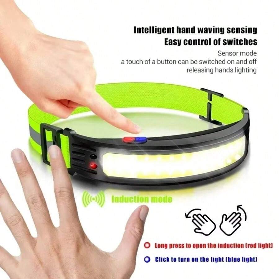 1 pieza Linterna frontal LED brillante recargable por USB-C, luz de casco COB de 230° de iluminación amplia, luz roja, linterna frontal súper ligera para actividades al aire libre como camping, senderismo, correr, reparaciones nocturnas, pesca y emergencias