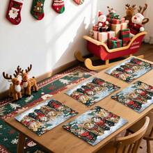 1 pièce/4 pièces/6 pièces Vaisselle avec motif de chat de Noël dans la neige, vaisselle thermoprotectrice, vaisselle en polyester lavable en machine, vaisselle de protection, décoration centrale, décoration quotidienne pour le salon familial, convient pour la décoration de rassemblement de groupe - Multicolore - Voir 6