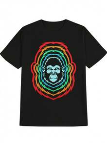 Men'S Casual Round-Neck T-Shirt, Print Design Men'S Top, A Gift For Men. - Black - View 3