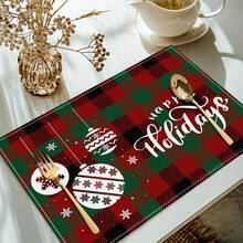 Set de 1/4/6 piese de șervețele imprimate cu tematică de Crăciun, imprimeu modern din fibră de poliester pentru bucătărie/masă, potrivit pentru decorarea de Crăciun în restaurante și bucătării.