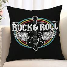 1 pieza, Funda de almohada de doble cara vintage de poliéster resistente con diseño de rock y música, para decoración del hogar, para amantes de la música, uso diario, solo la funda.