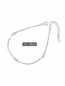 CROSSDEER 1pc Fashionable Minimalist Heart-Shaped Gemstone Inlaid Handmade Pure Silver Bracelet, With Gift Box, Anniversary Gift For Girlfriend, High-Quality Jewelry - Silver - View 4