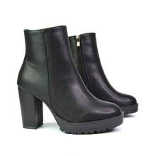 XY LONDON Cole Ankle Boots With Platform Block High Heel - Black - View 3