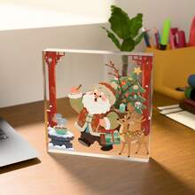 1 pièce (10*10CM/4*4in) Ornement de Noël en forme de cœur en cristal acrylique, scène de la Nativité avec la Vierge Marie, un âne, des moutons, un halo, une étoile et un design artistique religieux. Cadeau parfait pour Thanksgiving et Noël, convient pour la décoration de bureau, l'étagère, la décoration de fête - Style artisanal moderne