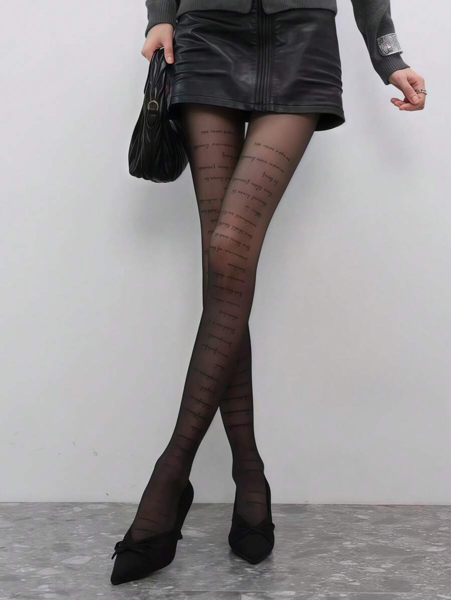 1 pieza Medias transparentes invisibles con estampado de cita - Medias de declaración ultra delgadas para mujeres, amigables con la piel y (XS-XXL)