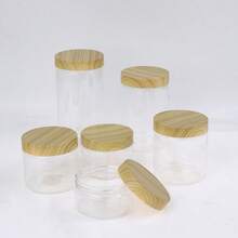1pc Clear Transparent Container With Faux Wood Lid, Plastic Storage Jar - Multicolor - View 6