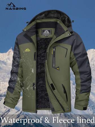 NASBING Męska zimowa kurtka narciarska wodoodporna, wiatroszczelna, snowboardowa, termiczna, z kapturem, zimowa, parka, 4 kieszenie, piesze wycieczki, kemping, wspinaczka, narciarstwo