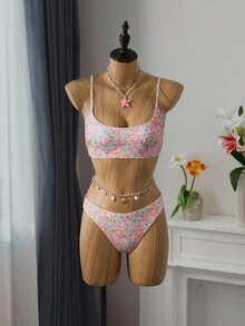 Bellisia Summer Beach Women Vacation Floral Print Simple Fashion Bikini Set With Separated Swimwear - Multicolor - View 3