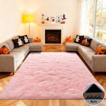 Room Decorative Rug, Soft And Fluffy Cheap Plush Bedroom Rug (Comes With 4 Free Rug Stickers), Living Room Rug, Bedroom Rug, Kids Room, Dorm, Baby Room Indoor Rug, Home Decor Aesthetic, Must Have For Halloween/Christmas - Pink - 粉色 - 查看 2
