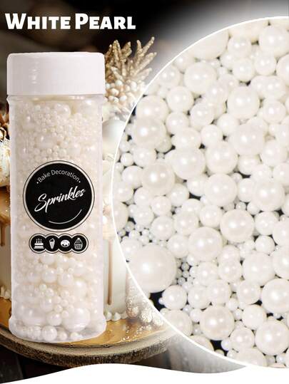130克/4.59盎司白色珍珠糖屑，用于蛋糕装饰，可食用混合糖屑，适用于蛋糕、糖果、纸杯蛋糕、马卡龙、婚礼派对蛋糕装饰