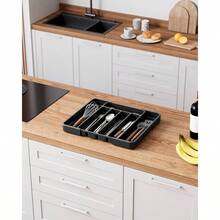 Cutlery Drawer Organiser Kitchen - Adjustable Cutlery Tray Effortless Utensil Sorting, Versatile Kitchen Storage Organisation Solution, 12.13x 1.54x 8.0713.90 Black - 中+黑色 - 查看 3