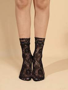 6 Pairs Lace Patchwork Ankle Socks, Women Sexy Thin Short Socks