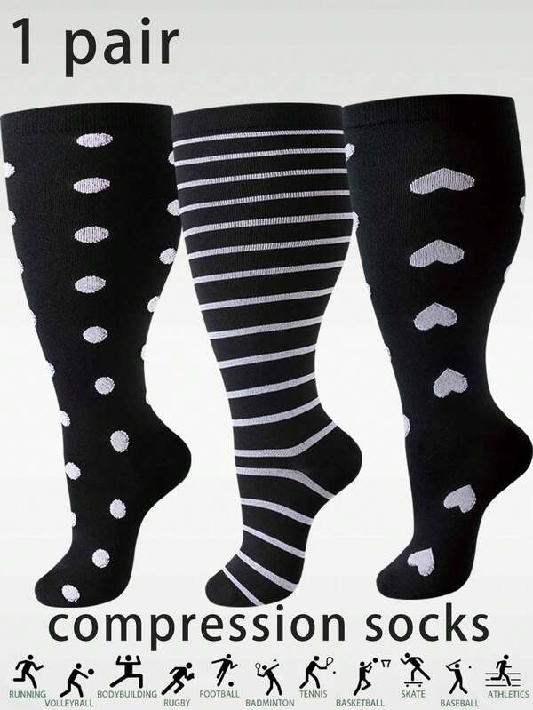 1 par de calcetines de compresión de talla grande para hombres y mujeres, aptos para deportes interiores y exteriores, ocio diario, fitness, running, senderismo, gimnasia, baloncesto, deportes de raqueta, ciclismo, etc. Fabricado en tejido de nailon y poliéster tejido.