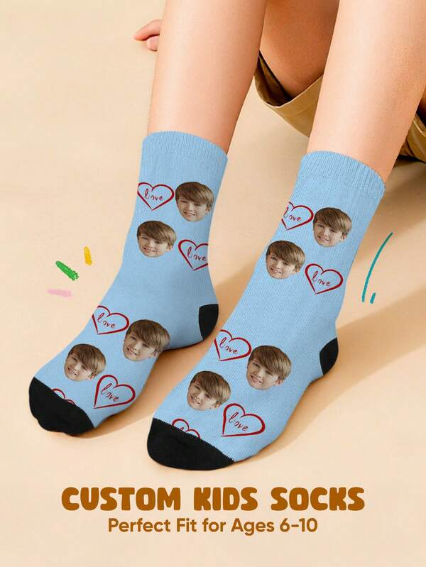 1 pereche de șosete personalizate pentru copii – șosete personalizate cu fotografie pentru băieți și fete, șosete colorate și distractive pentru copii cu imaginea aleasă de tine, disponibile în mai multe culori și mărimi (potrivire perfectă pentru vârste de 6-10 ani), material moale și confortabil cu manșetă elastică pentru purtare zilnică