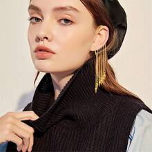 Multi Gold Silver Punk Long Tassel Chain Cone Bullet One Ear Cuff 316L Stainless Steel Barrel Nails Crawler Climer Dangle Drop Earring For Women Statement#SSDD B BJNHMJ