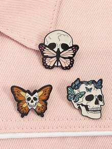 3Pcs Butterfly Skeleton Skull Enamel Pins Halloween Horror Brooches Fashion Lapel Badge Backpack Clothes Jewelry Gift For Friends