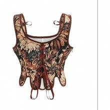 Women's Waist Cincher Bustier Boned Corset With  Design In 2025 - Brown Retro Country Style - View 3