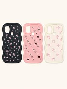 Black White Pink Bowknot Fashion Phone Cases 3pcs Dopamine Themed Wavy Edge Bowknot Pattern Phone Cases Compatible With IPhone & Galaxy Phones Spring Gift - Multicolor - View 26