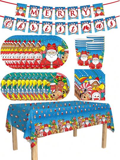 [New Arrivals For Christmas] Christmas Themed 80pcs/Set Disposable Cutlery Set, Including 7-Inch Paper Plates, 9-Inch Cardboard, 9-Ounce Cups, Napkins, Suitable For Daily Gatherings, Birthday Parties, Bridal Showers, Baby Showers, Clubs, Weddings, Tea Parties, Picnics, Outdoor Outings, And Themed Parties. Kitchen And Dining Room Decoration,