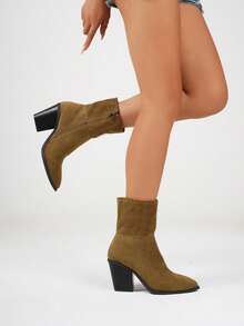 Fall/Winter 2025 Women's Fashion Ankle Boots, Brown Suede Pointed Toe Retro Style Short Boots, Western Boots With Side Zipper, Boots - Brown - View 3