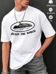 Unisex Oversized White T-Shirt With Cartoon Elements, Thick Fabric, Loose Fit, Round Neck, Suitable For Summer, Cartoon Graphic Print, Casual & Fun Style - White - View 1