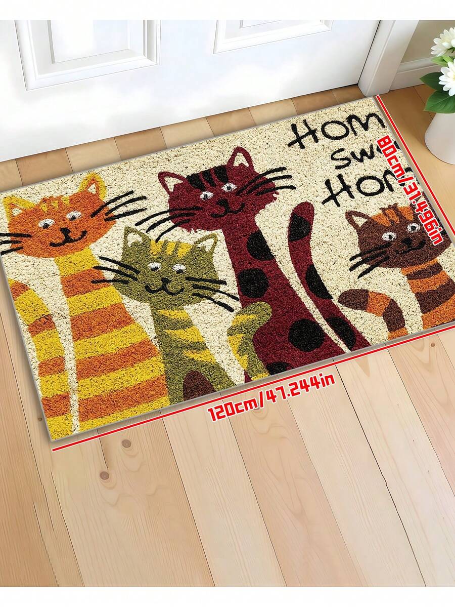 Covoraș de intrare lavabil, design Cat's Sweet Home, rezistent la murdărie, ușor, lavabil, covoraș din poliester cu suport din cauciuc antiderapant, covor de interior, lavabil la mașină, potrivit pentru intrare, cameră, grădină, decor pentru casă