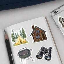 50pcs Watercolor Sticker Set, Cute Camping Stickers, Fun Outdoor Stickers, Waterproof Vinyl Stickers For Water Bottles, Laptops, Notebooks, Phones, Luggage, Journals, Fridges, Etc. - K - View 11