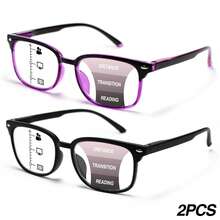 2pcs/3pcs Classic Multi-Focus Reading Glasses, Bifocal Progressive Lenses, Non-Slip Nose Pads, Ultra-Light Frame With Spring Hinges For Comfortable Wear, Fashionable Black & Purple Color Multifocal Readers Set - Black+Purple - View 17