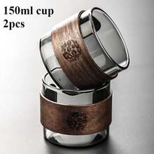 Taza de té de vidrio grueso con anillo de madera, resistente al calor taza de agua, taza principal, taza de café de vidrio para el hogar - 1 pieza de 150 ml - Ver 9