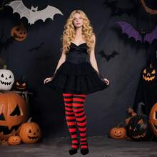 2 Pairs Women's Nylon Striped Tights Striped Tights Women Women's Stocking Hosiery - Đỏ và Đen - Xem 2