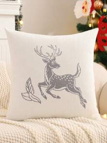 1 pieza/2 piezas Funda de cojín decorativa navideña, Jacquard de chenilla con renos de Navidad para decoración de sala de estar, dormitorio y hogar de estilo granja en invierno, regalo festivo