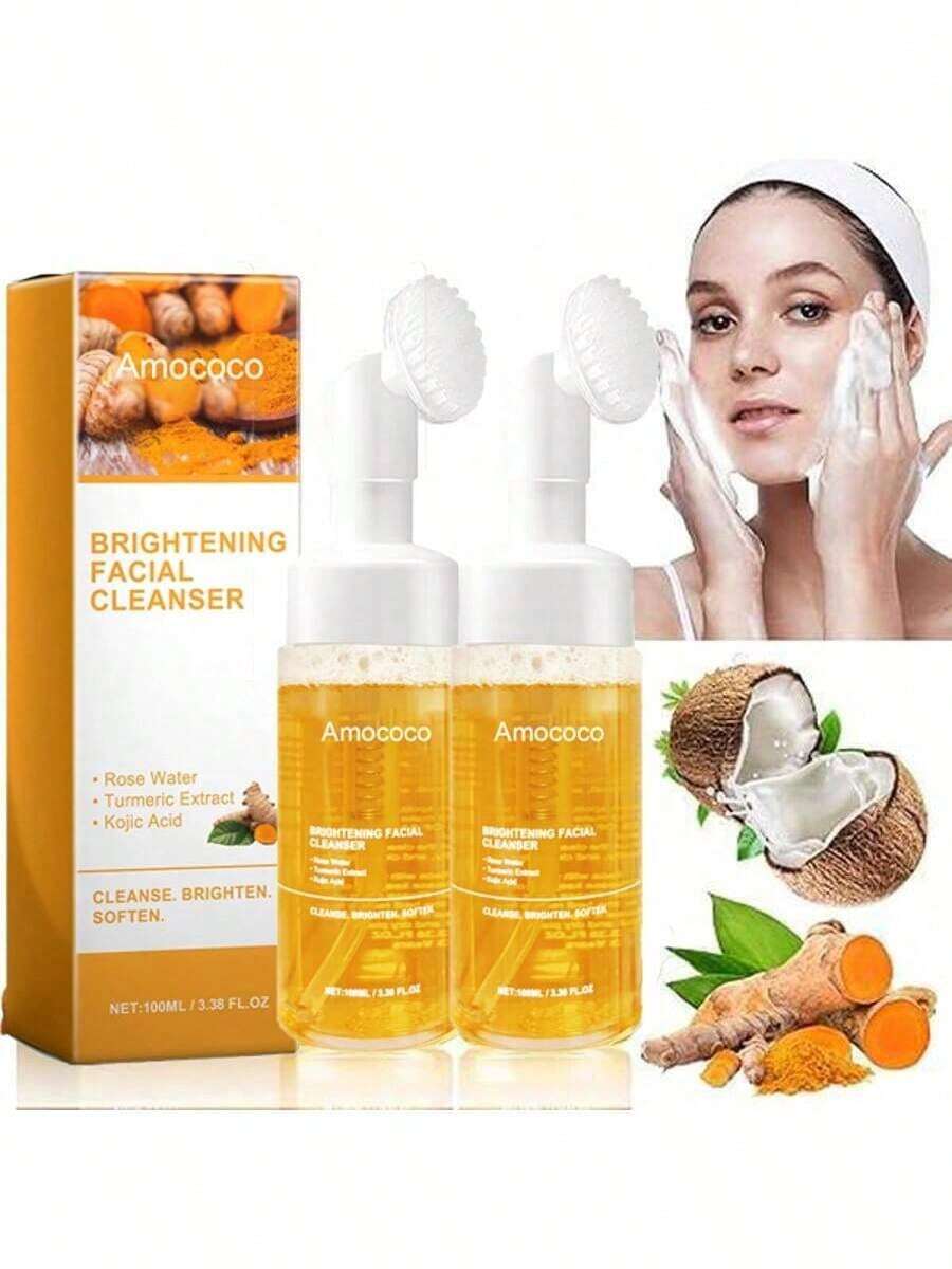2PCS Turmeric Oil Control Facial Cleanser Set - Gentle Deep Clean, Radiance-Boosting Formula For Oily Skin - White Foam - View 1