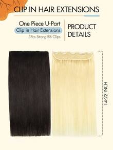 1pc 5-Clip Real Human Hair Extensions, Long Straight Hair, Women's Wide Hair Piece, 3/4 Full Head Clip-In Straight Hair, Thick Hair Clips, Standard Hair Piece, Soft Double-Layer Straight Hair, Real Human Hair, Adds Hair Length - Multicolor - View 7