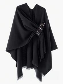 1pc Women's Fashion Personalized Buckle Rhinestone Decor Shawl Travel Jacket For Dress - Black-colored Diamond - View 4