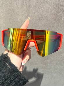 1 件/3 件/5 件男士大框运动有色镜片时尚无框骑行护目镜，驾驶运动眼镜带变色镜片，适合户外旅行 - 紅色 - 查看 7