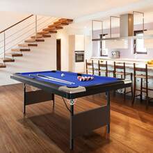 6-7 Ft Portable Pool Table, Adults Folding Billiards Tables, Outdoor Pool Table For Family Game Room, Adult Rrec Room, Basements, Man Cave Or Garage  7 Ft Pool Table, With Ping Pong Multi Game Combo Tables For Family Recreation Game Rooms Includes Full Set Of Balls, 2 Cue Sticks, Chalk And Felt Brush - Royal Blue - View 2
