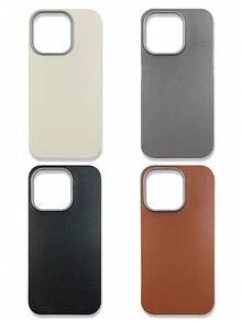 4-Pack Luxury Leather Texture Phone Cases, Compatible With IPhone & Galaxy, Black, Grey, Brown, Beige - Multicolor - View 24